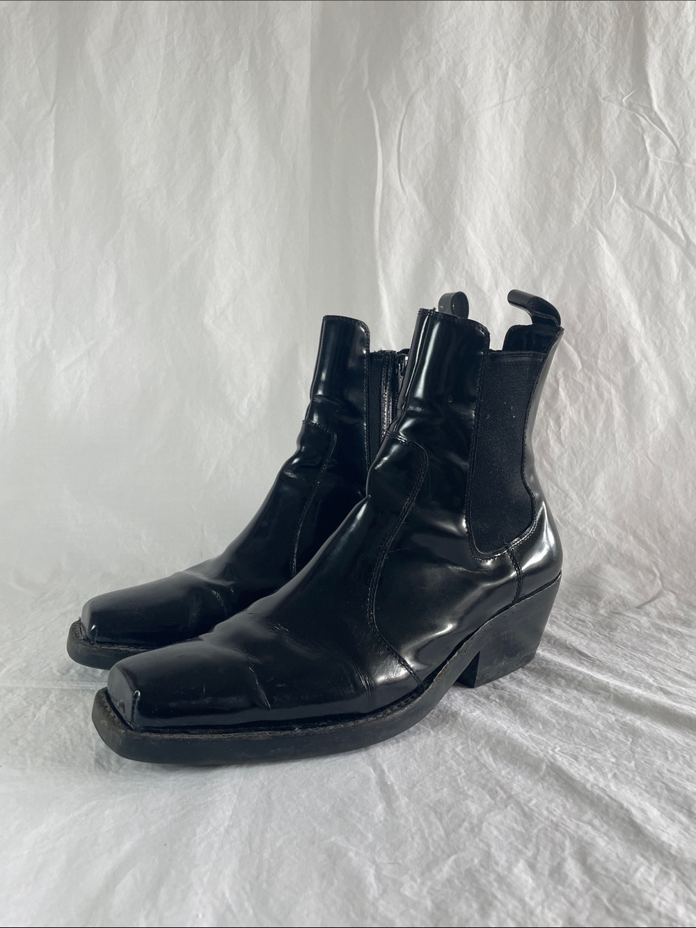 Jeffrey Campbell Black Leather Square-Toe Chelsea Boots